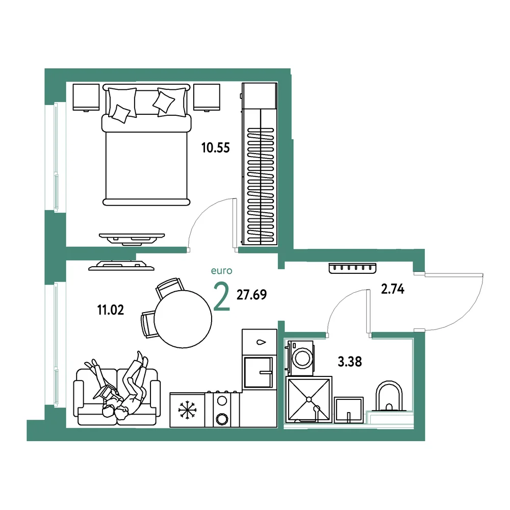 Планировка: Сердце Сибири 1-комнатная 27,69м²