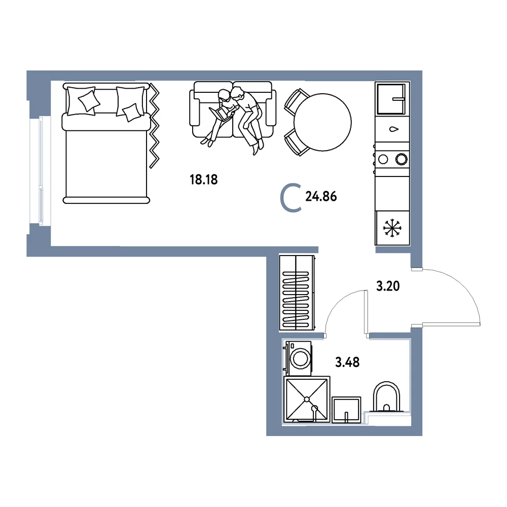 Планировка: Сердце Сибири Студия 24,86м²