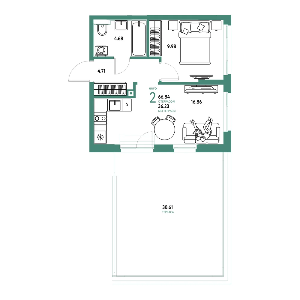 Планировка: Сердце Сибири 2-комнатная 66,84м²