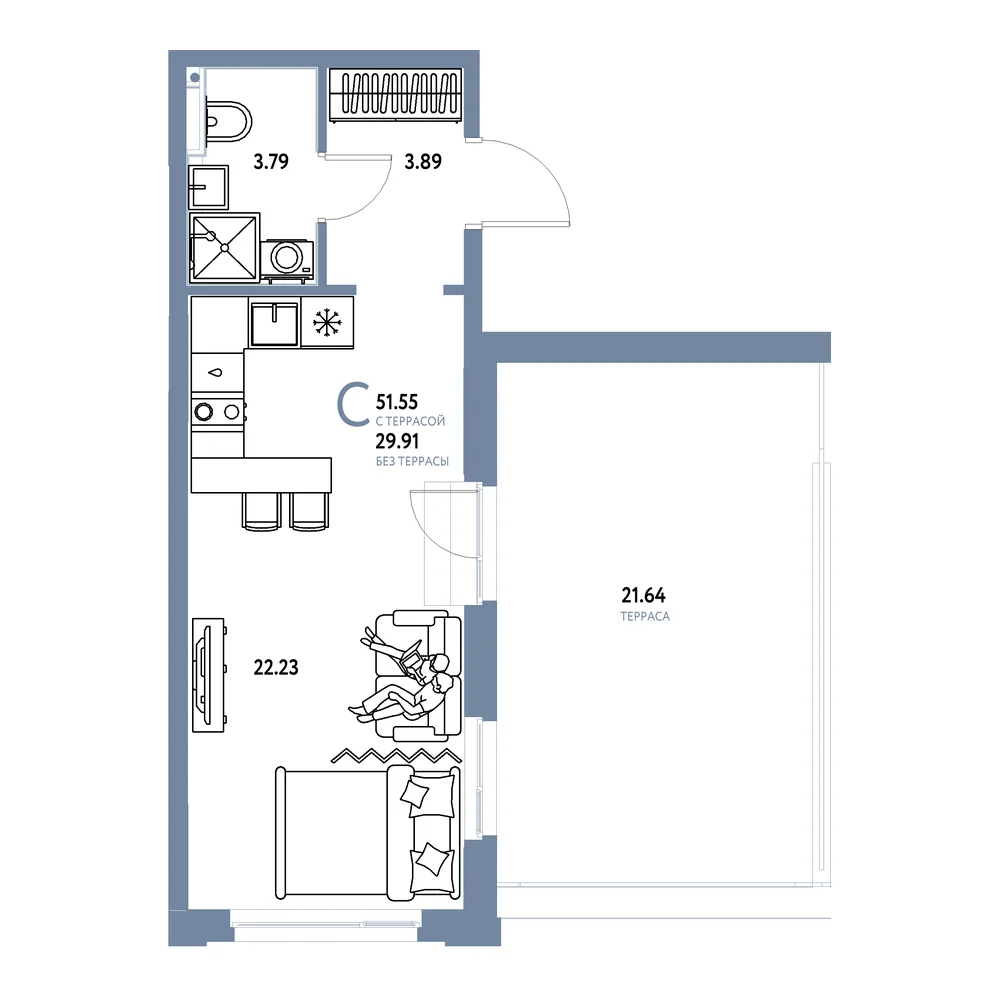 Планировка: Сердце Сибири Студия 51,55м²