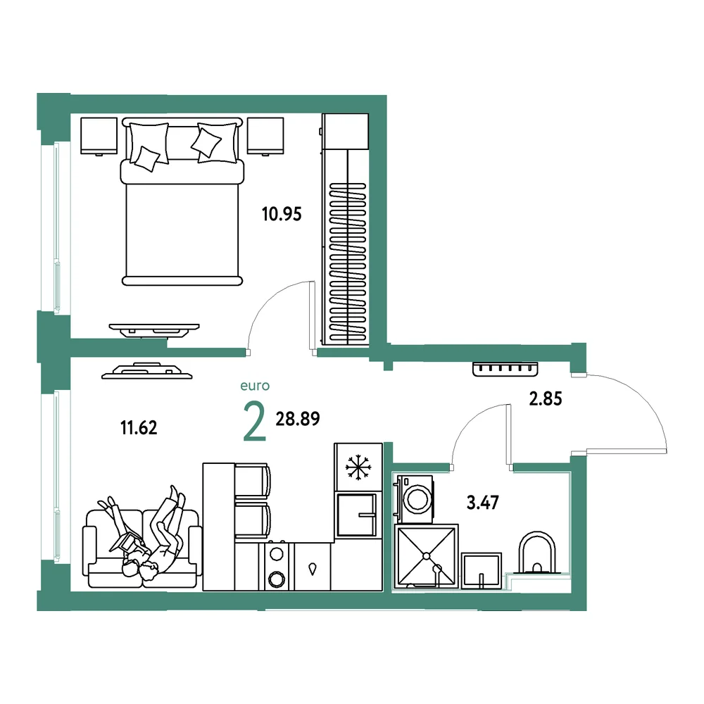 Планировка: Сердце Сибири 2-комнатная 28,89м²