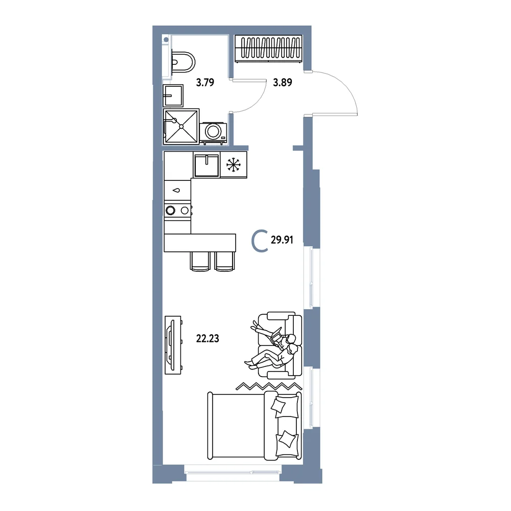 Планировка: Сердце Сибири Студия 29,91м²