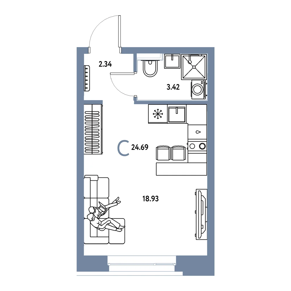 Планировка: Сердце Сибири Студия 24,69м²