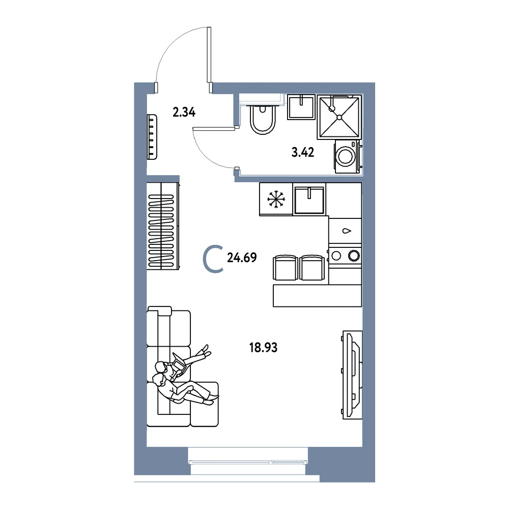 Планировка: Сердце Сибири Студия 24,69м²