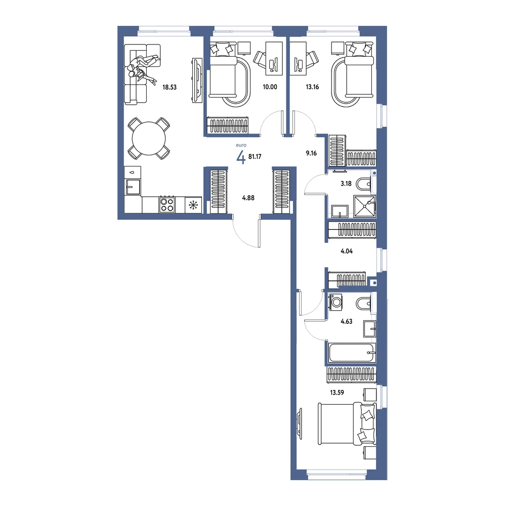Планировка: Сердце Сибири 4-комнатная 81,17м²
