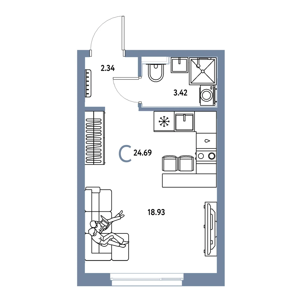Планировка: Сердце Сибири Студия 24,69м²