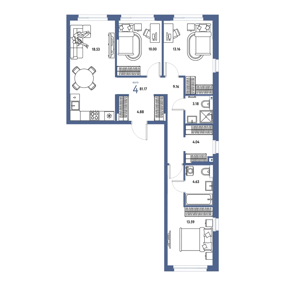 Планировка: Сердце Сибири 4-комнатная 81,17м²