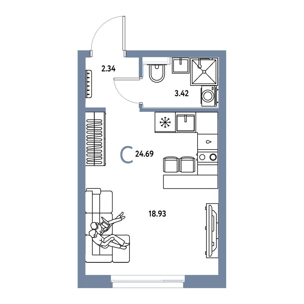 Планировка: Сердце Сибири Студия 24,69м²