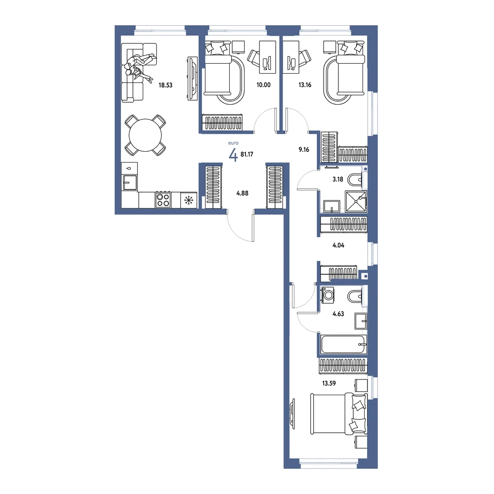 Планировка: Сердце Сибири 4-комнатная 81,17м²