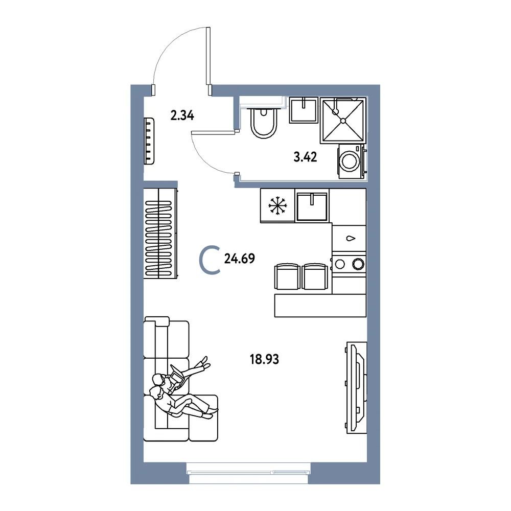 Планировка: Сердце Сибири Студия 24,69м²
