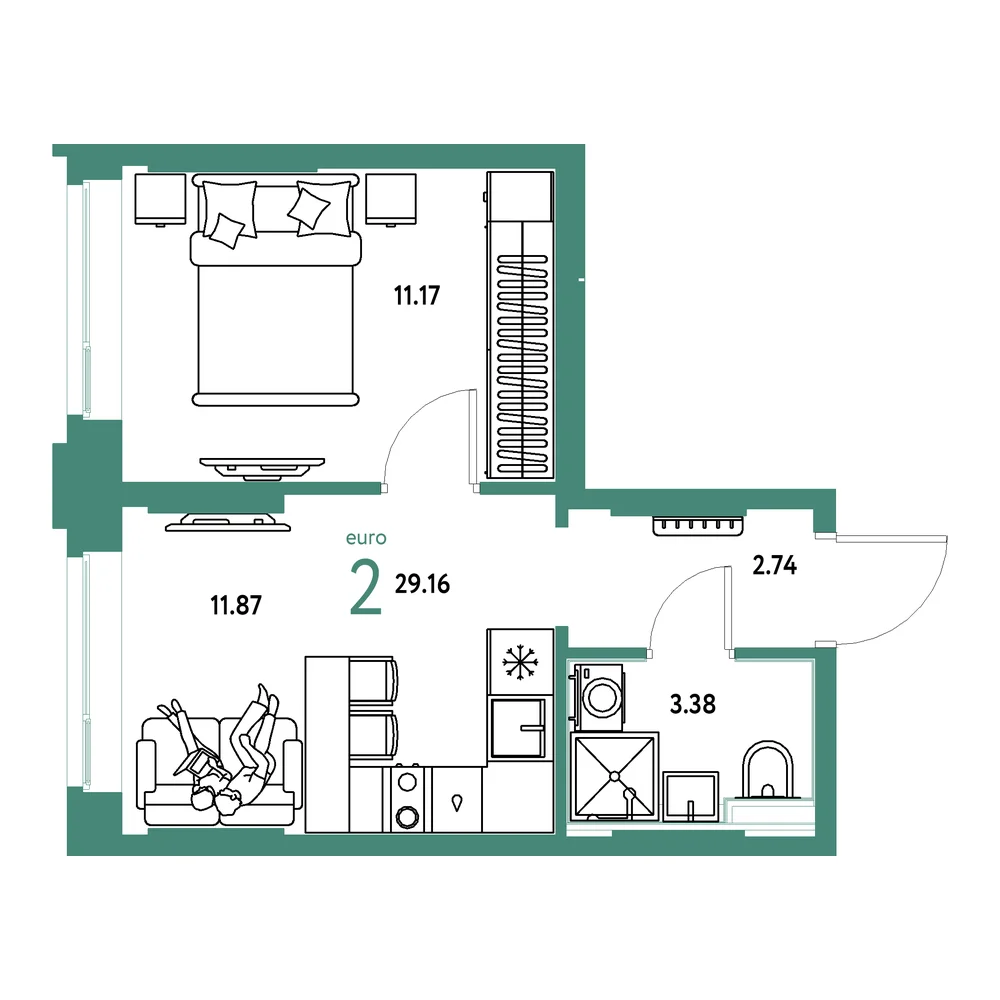 Планировка: Сердце Сибири 2-комнатная 29,16м²