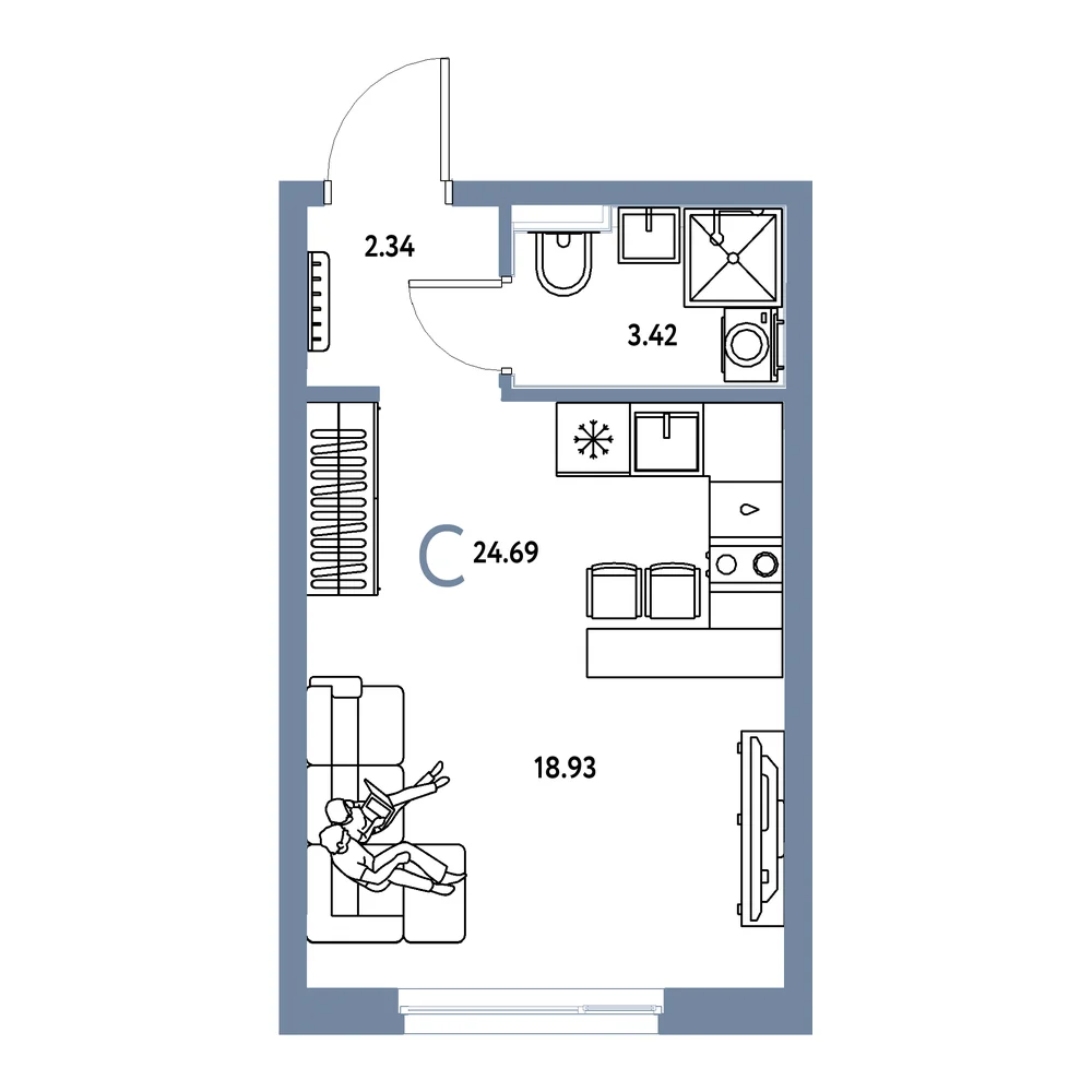 Планировка: Сердце Сибири Студия 24,69м²