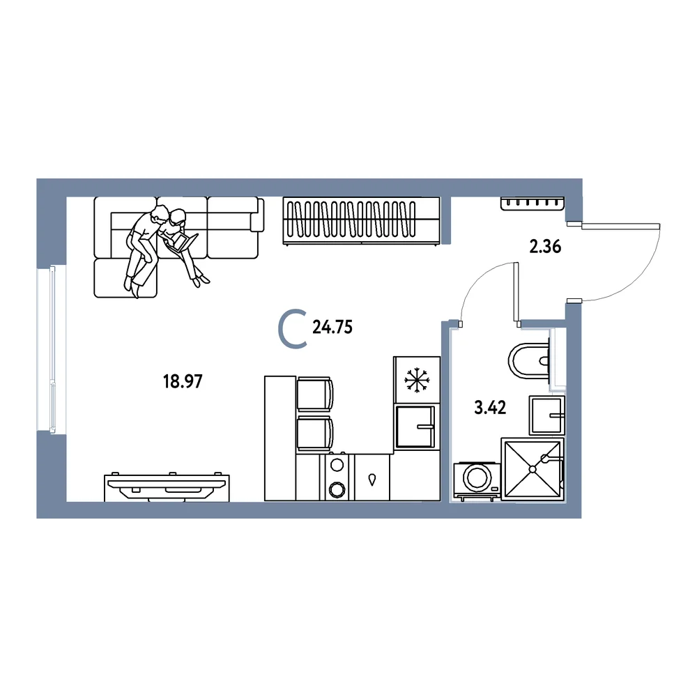 Планировка Сердце Сибири Студия 24,75м²