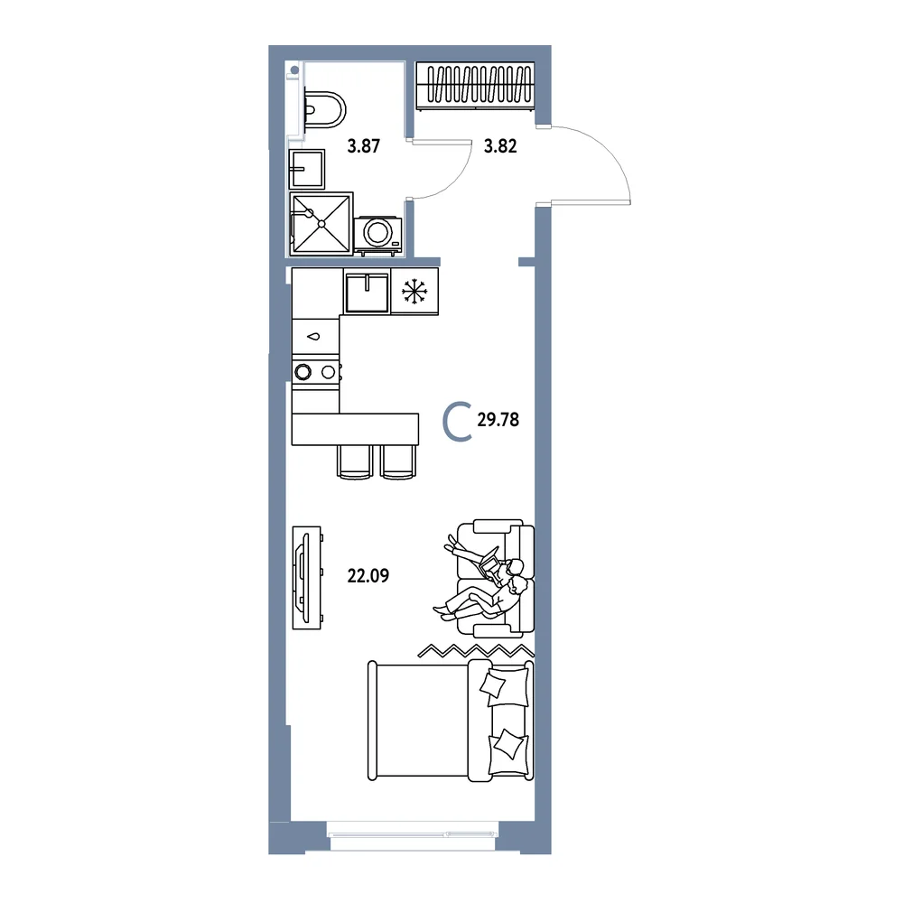 Планировка: Сердце Сибири Студия 29,78м²