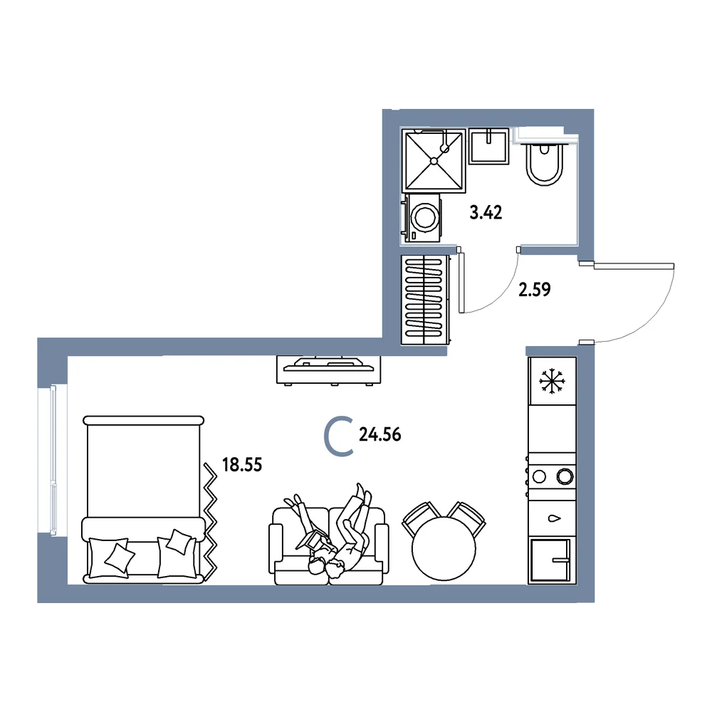 Планировка Сердце Сибири Студия 24,56м²