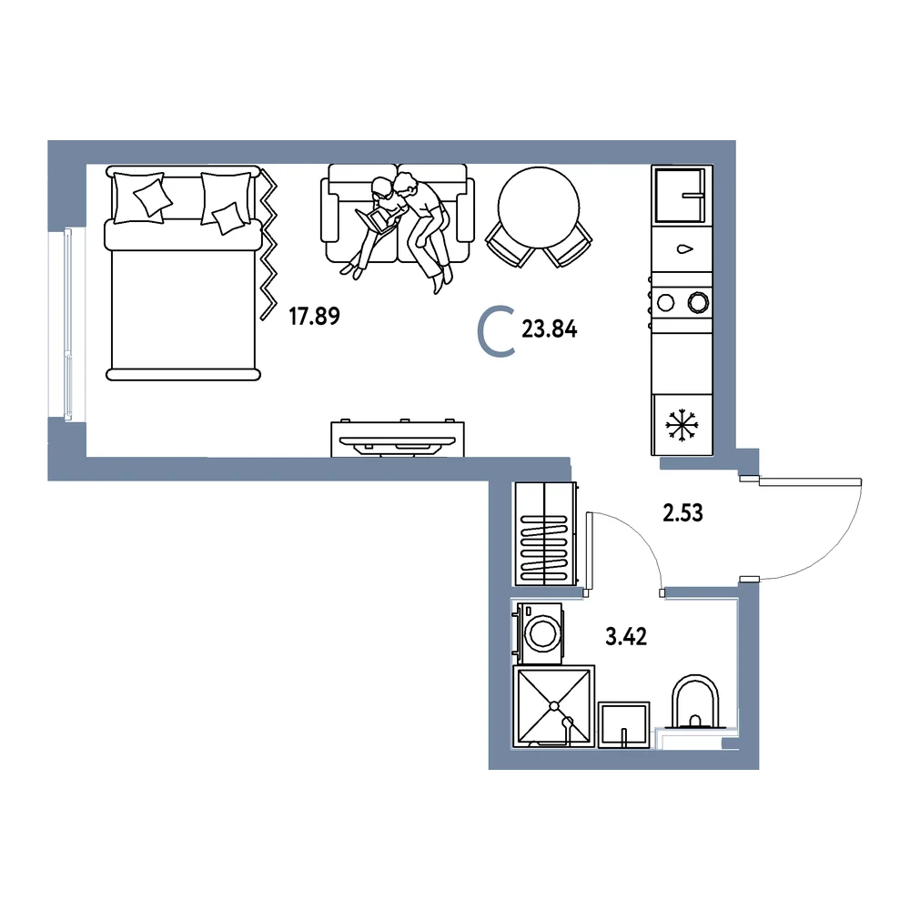 Планировка Сердце Сибири Студия 23,84м²
