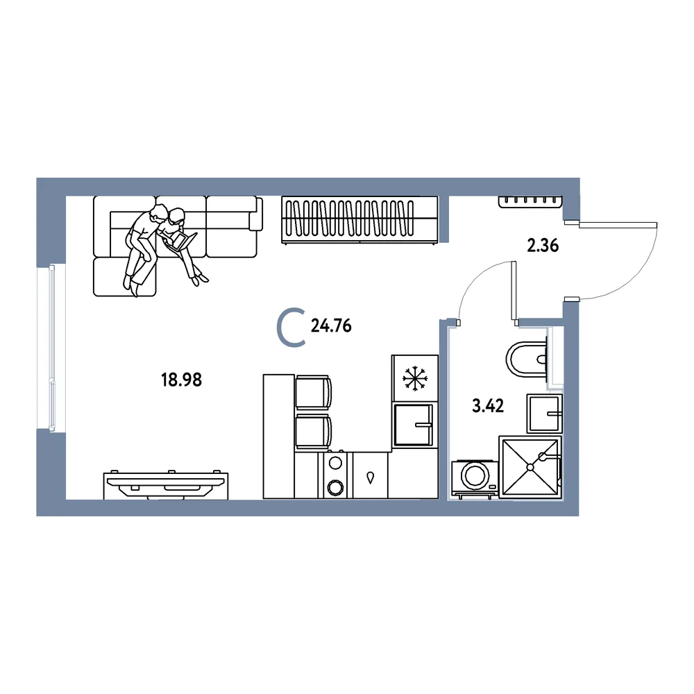 Планировка Сердце Сибири Студия 24,76м²
