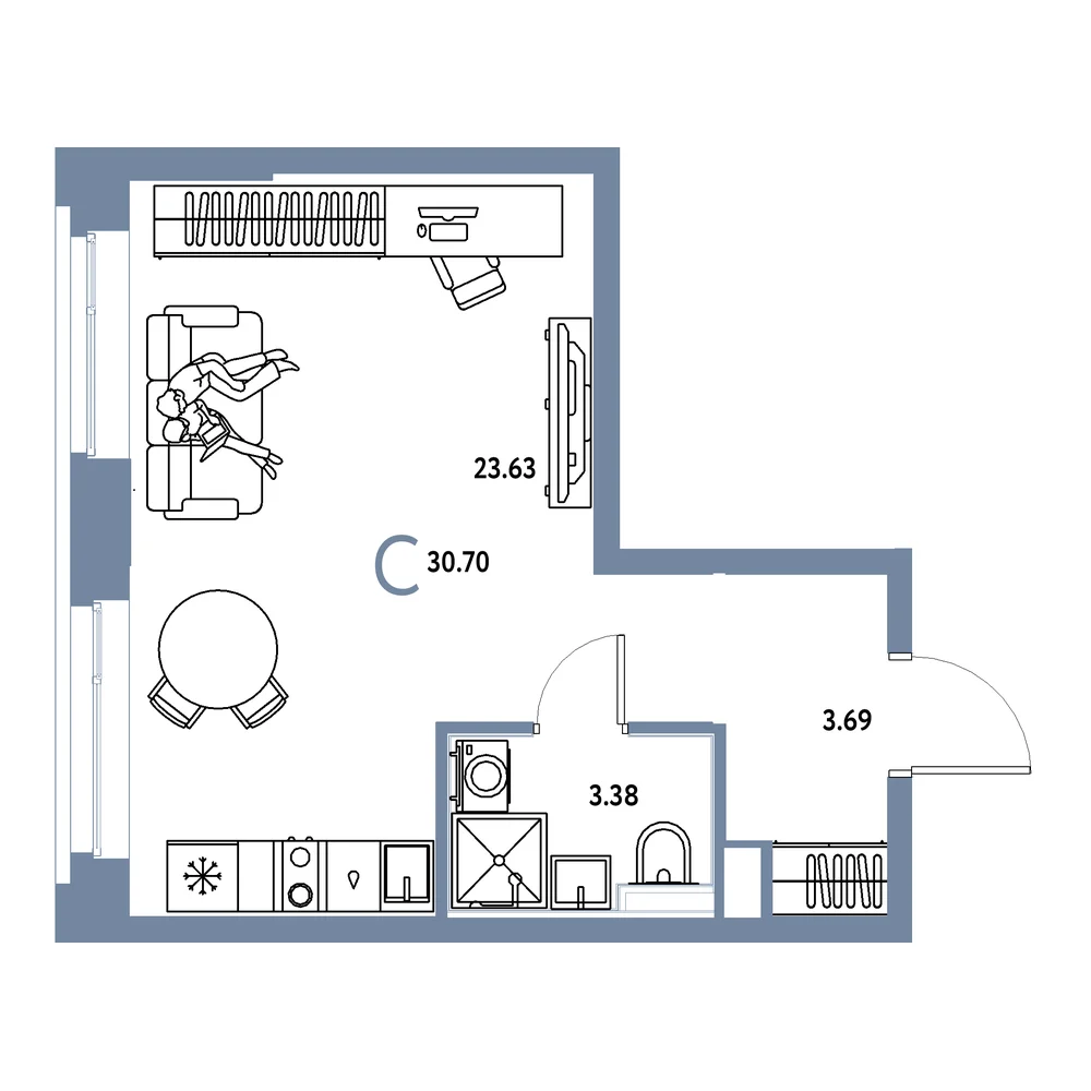 Планировка: Сердце Сибири Студия 30,70м²