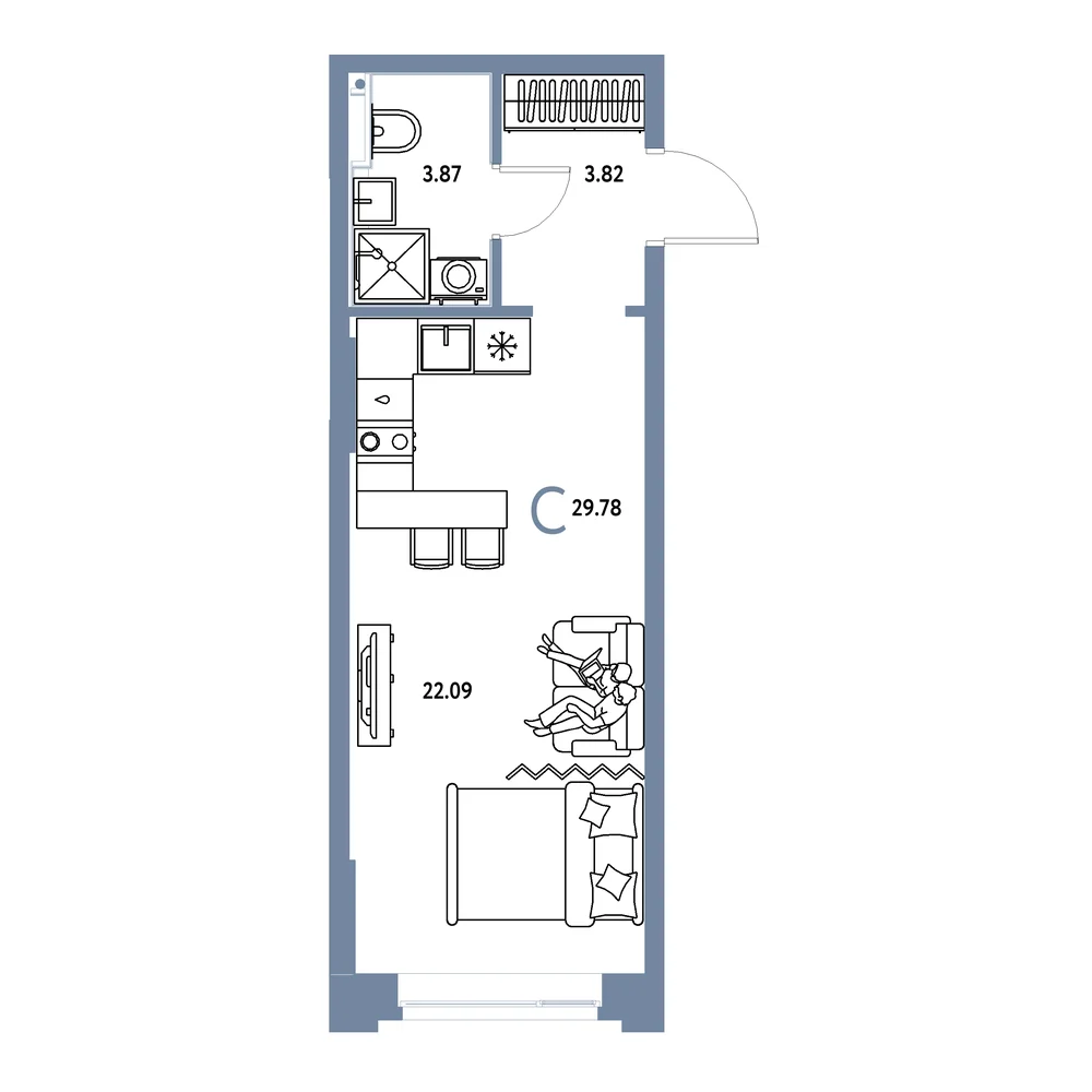 Планировка: Сердце Сибири Студия 29,78м²