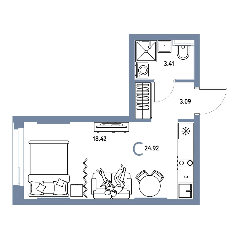 Планировка: Сердце Сибири Студия 24,92м²