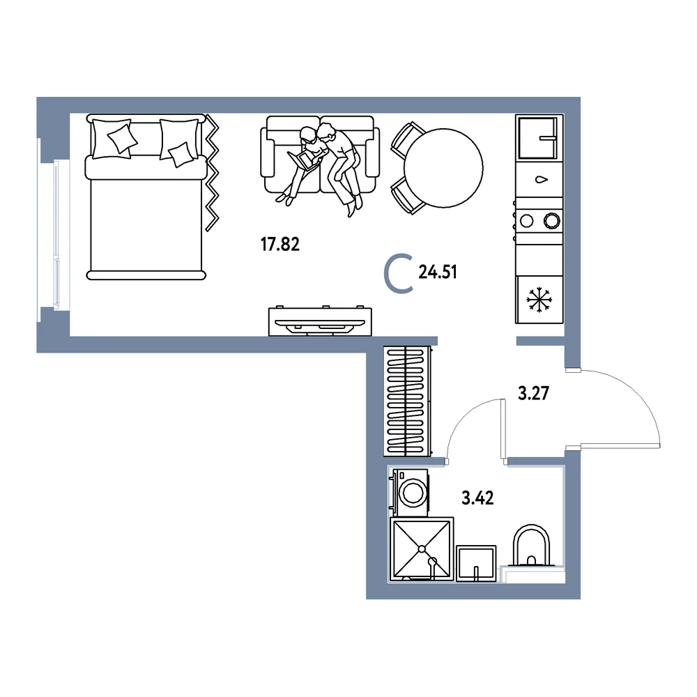 Планировка Сердце Сибири Студия 24,51м²