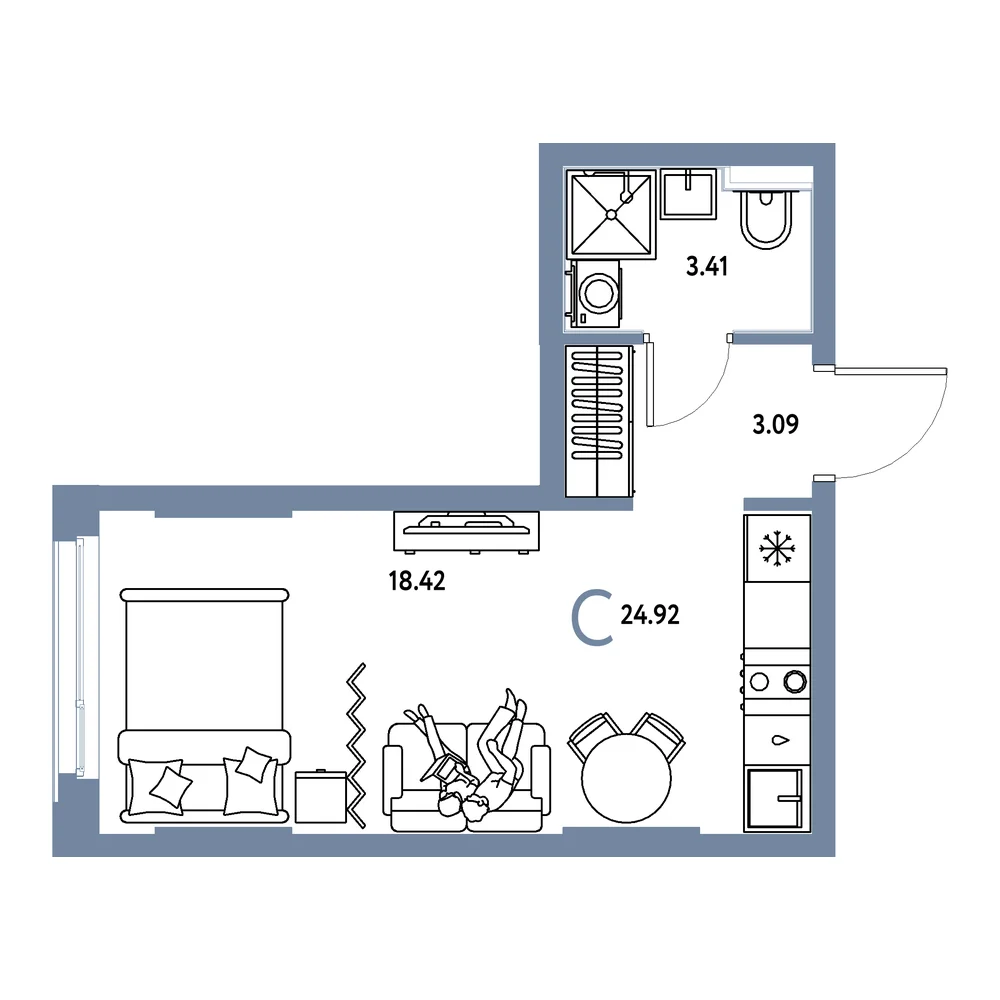 Планировка: Сердце Сибири Студия 24,92м²