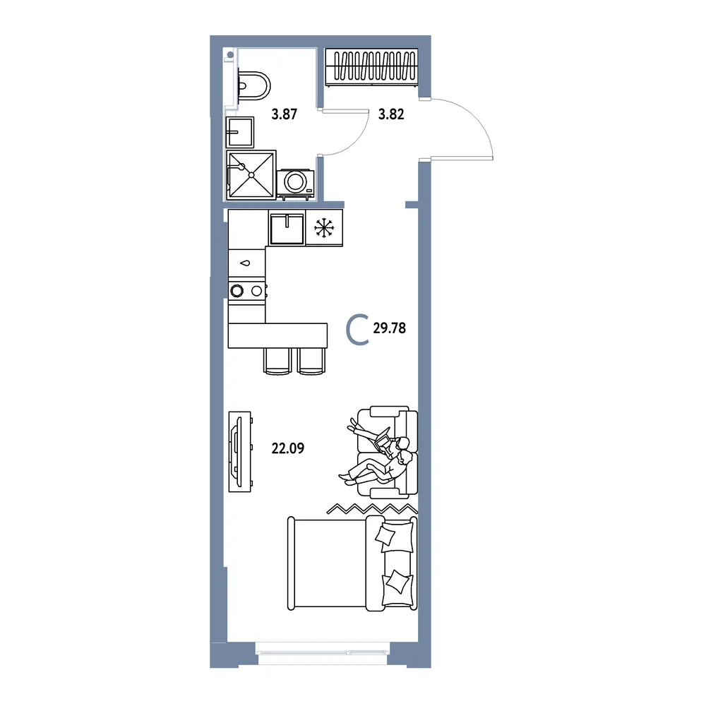Планировка: Сердце Сибири Студия 29,78м²