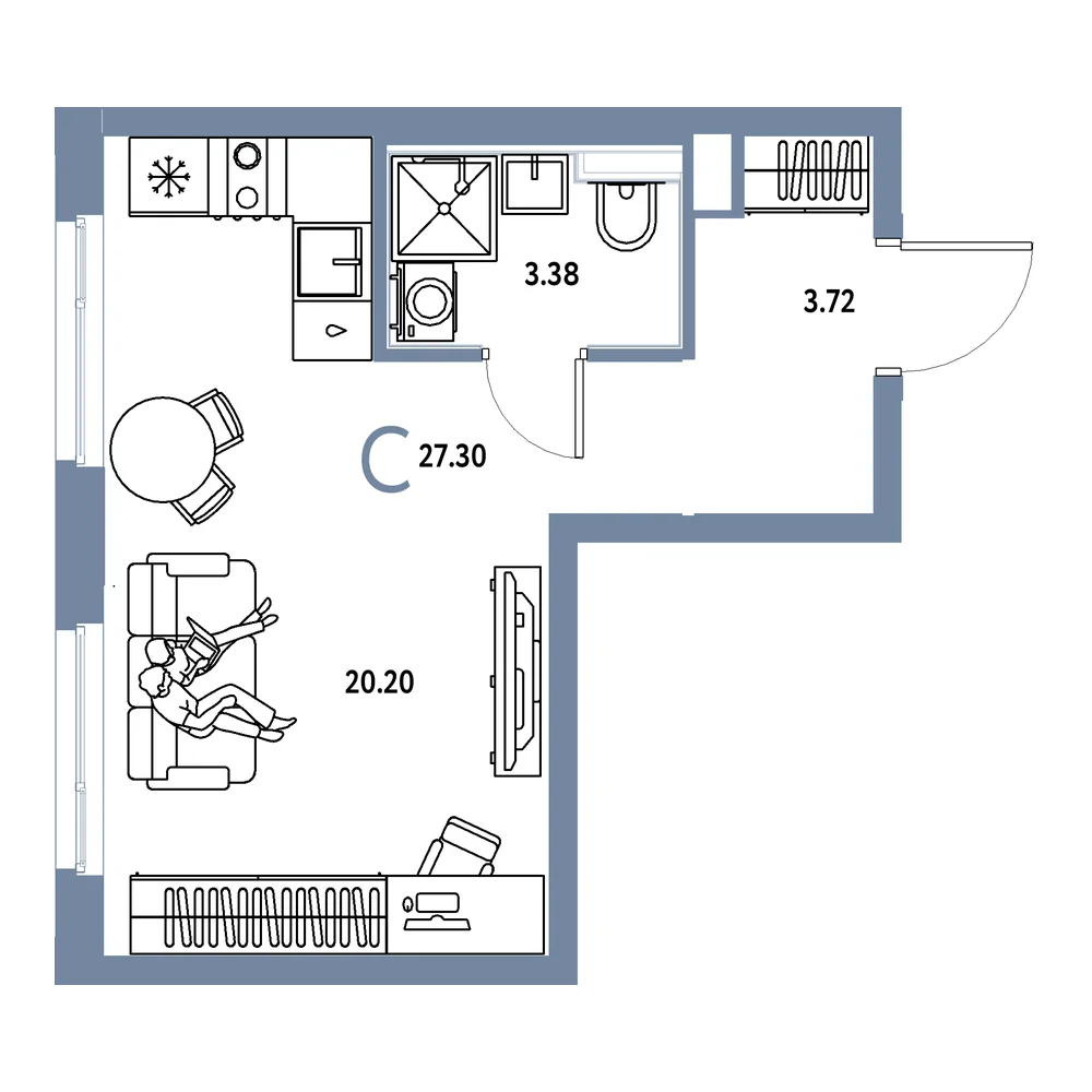 Планировка: Сердце Сибири Студия 27,30м²