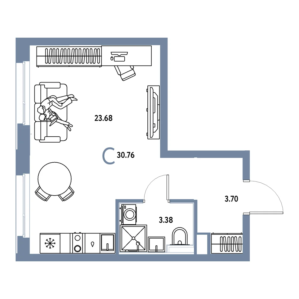 Планировка: Сердце Сибири Студия 30,76м²