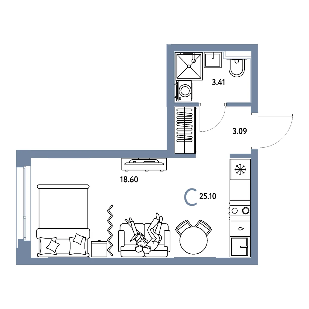 Планировка: Сердце Сибири Студия 25,10м²
