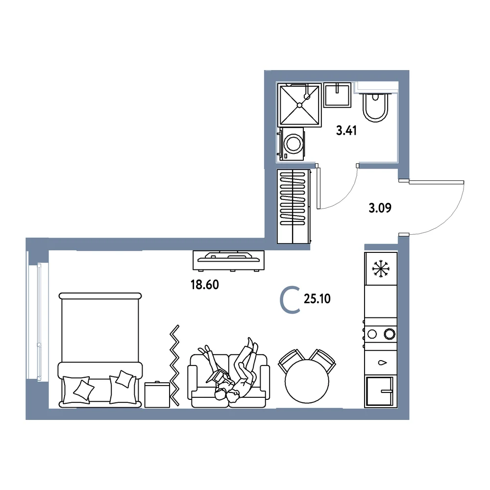 Планировка: Сердце Сибири Студия 25,10м²