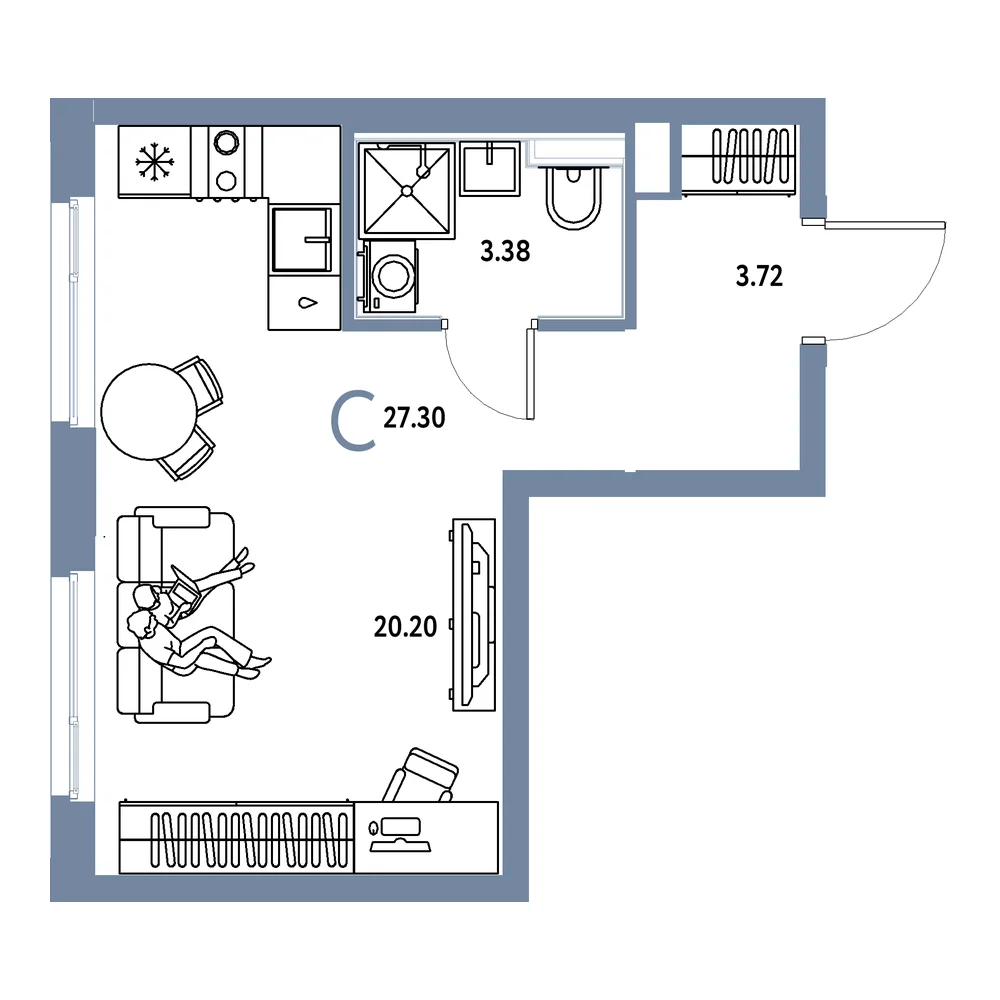 Планировка: Сердце Сибири Студия 27,30м²
