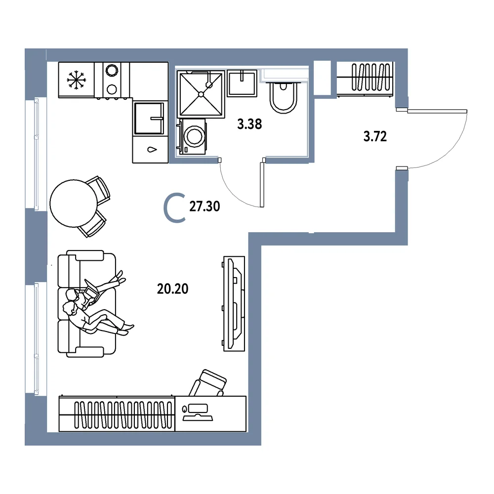 Планировка: Сердце Сибири Студия 27,30м²