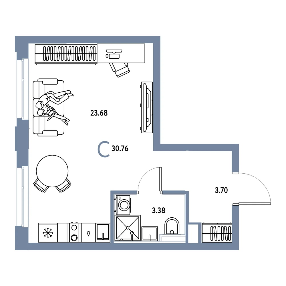 Планировка: Сердце Сибири Студия 30,76м²