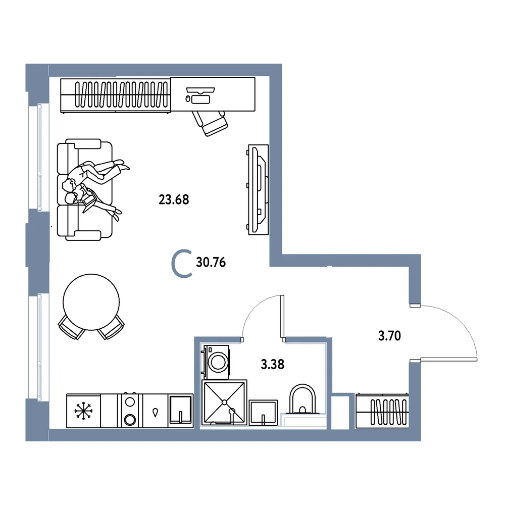 Планировка: Сердце Сибири Студия 30,76м²