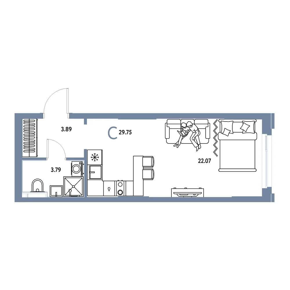 Планировка: Сердце Сибири Студия 29,75м²