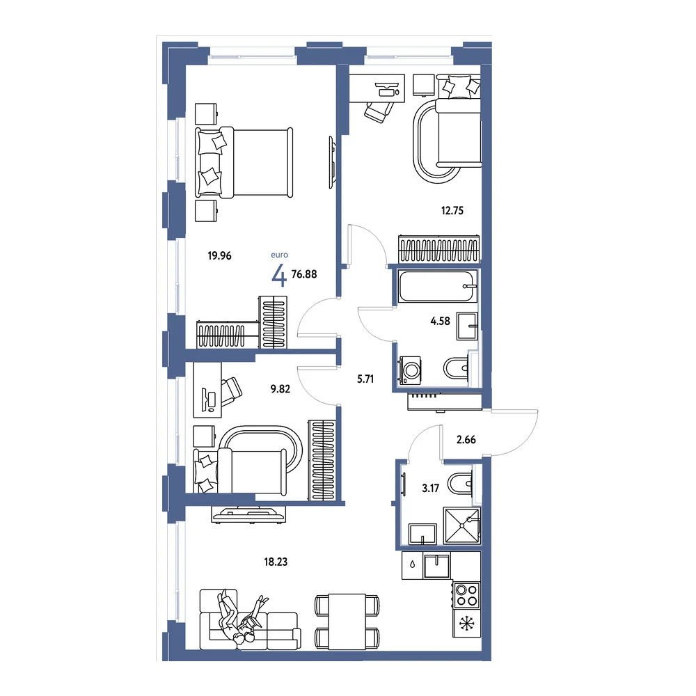 Планировка: Сердце Сибири 4-комнатная 76,88м²