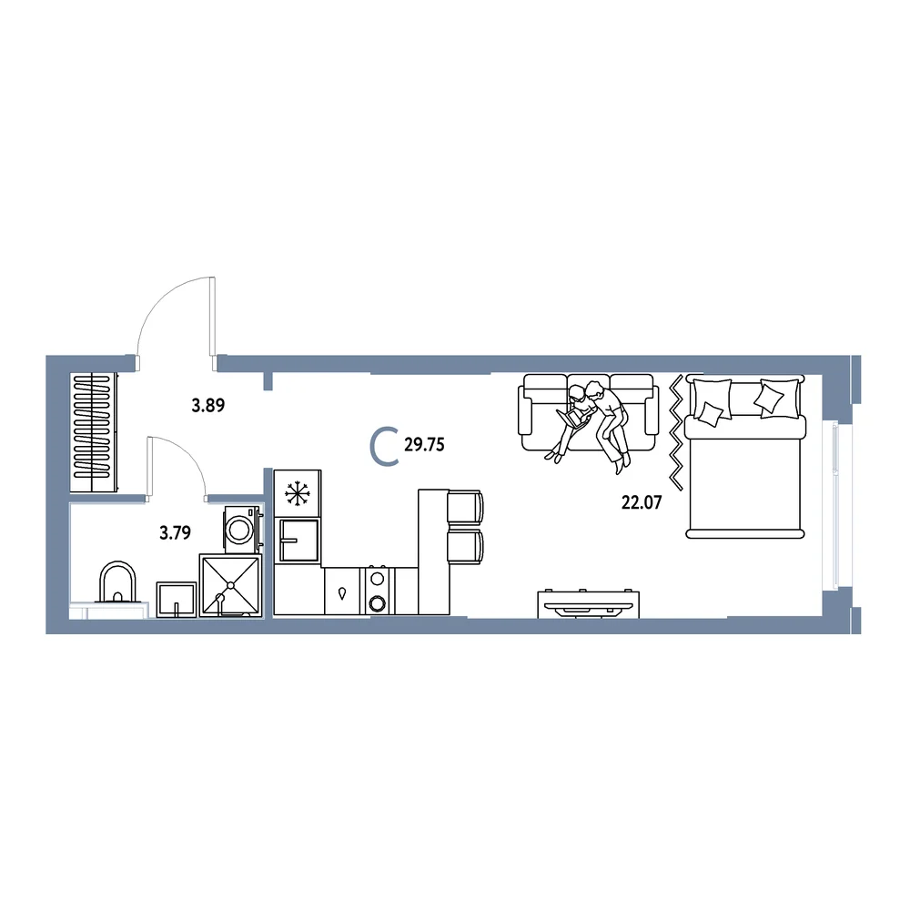 Планировка: Сердце Сибири Студия 29,75м²
