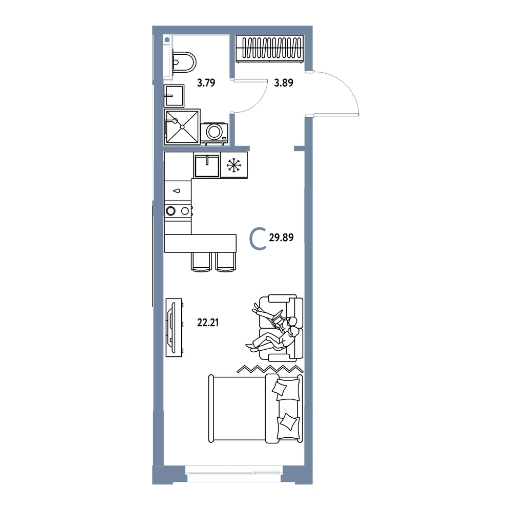 Планировка: Сердце Сибири Студия 29,89м²