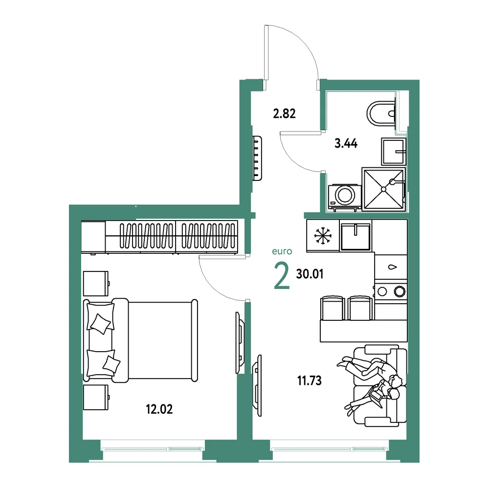 Планировка: Сердце Сибири 2-комнатная 30,01м²