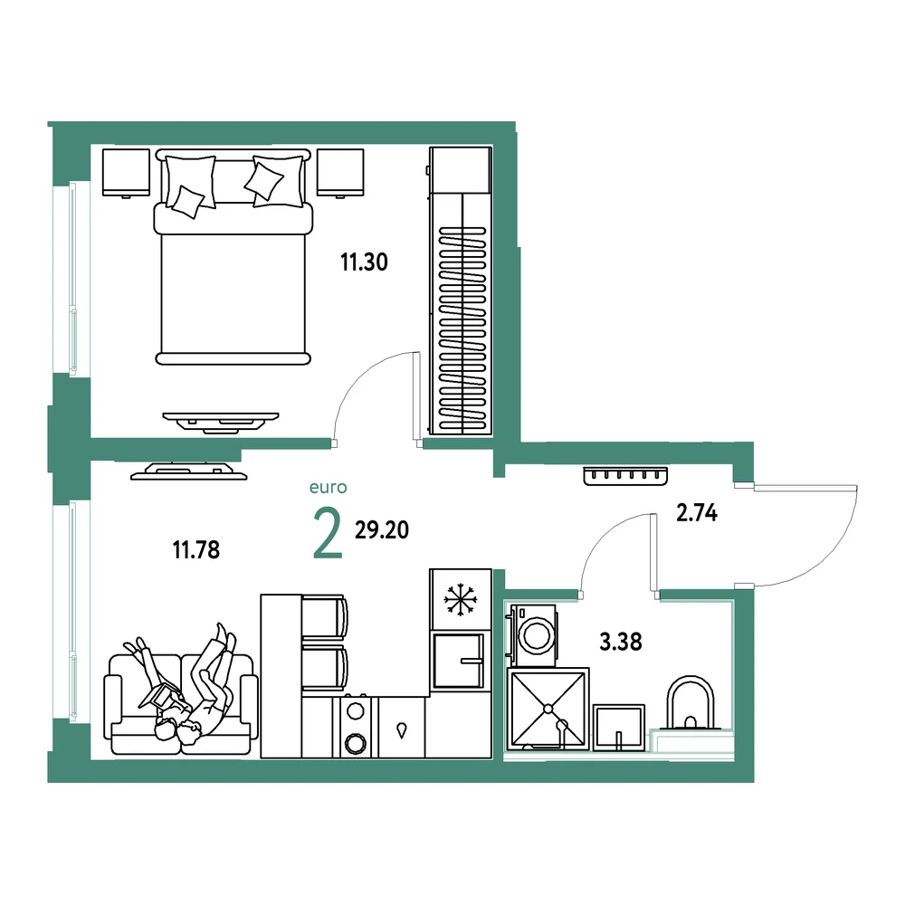 Планировка: Сердце Сибири 1-комнатная 29,20м²