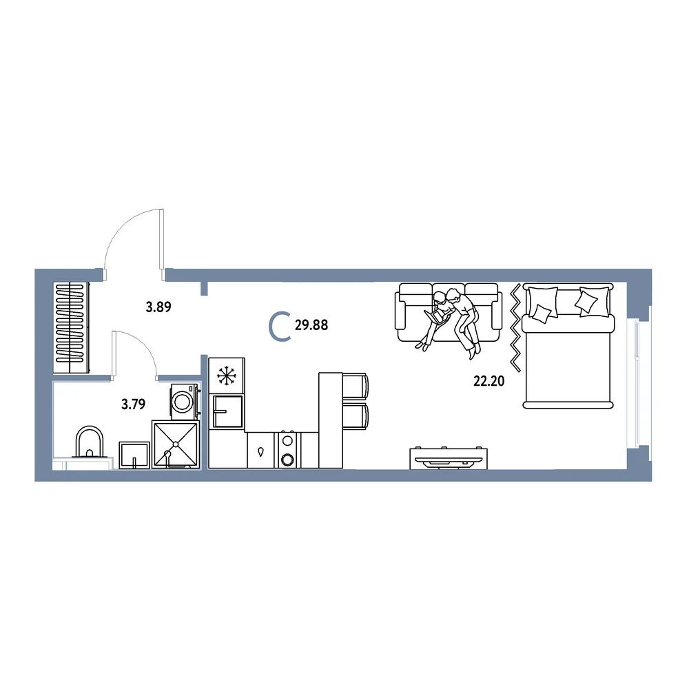 Планировка: Сердце Сибири Студия 29,88м²