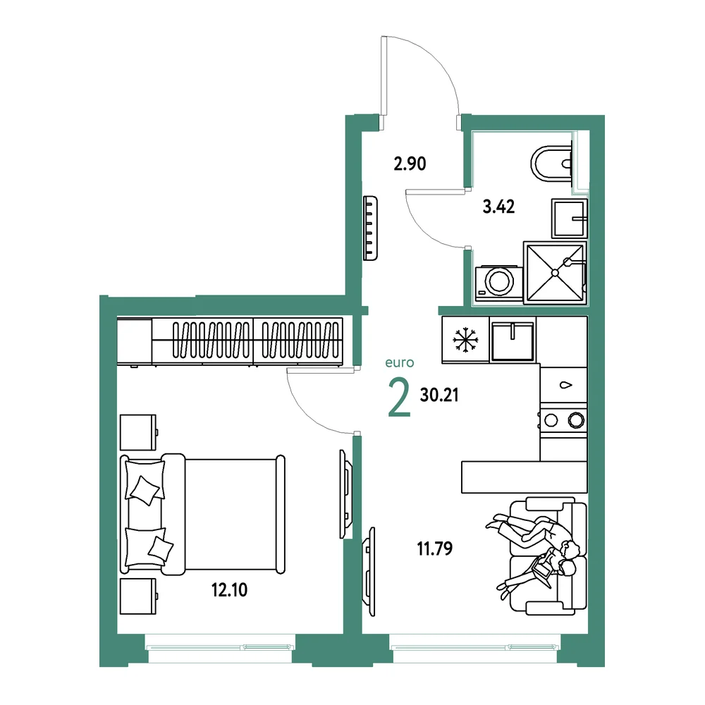 Планировка: Сердце Сибири 2-комнатная 30,21м²