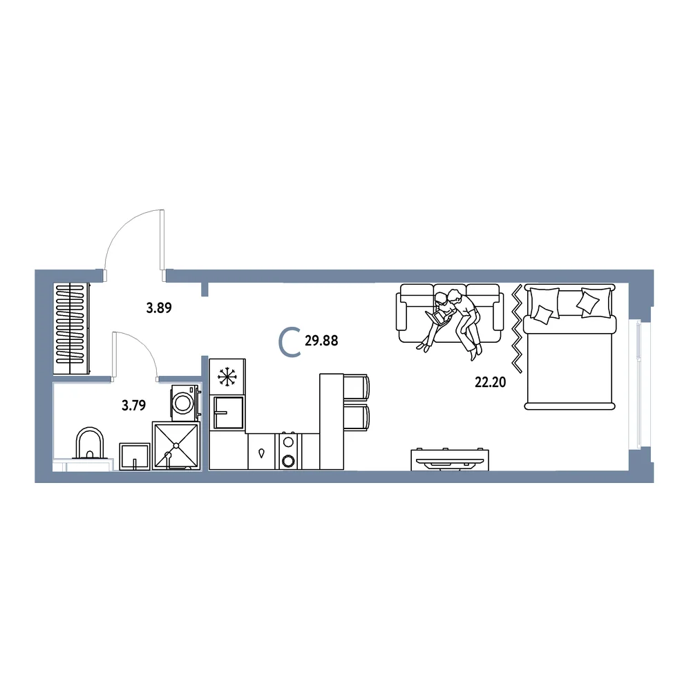Планировка: Сердце Сибири Студия 29,88м²