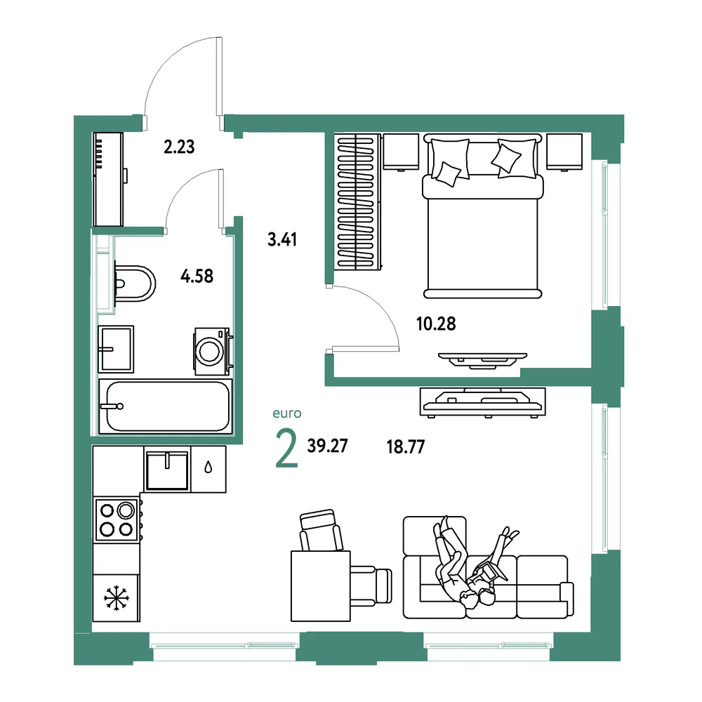 Планировка: Сердце Сибири 2-комнатная 39,27м²