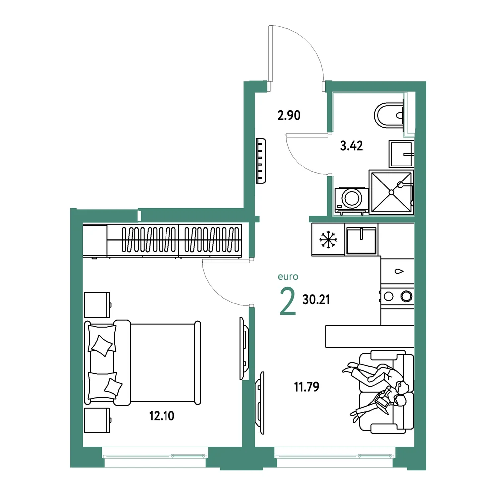 Планировка: Сердце Сибири 2-комнатная 30,21м²