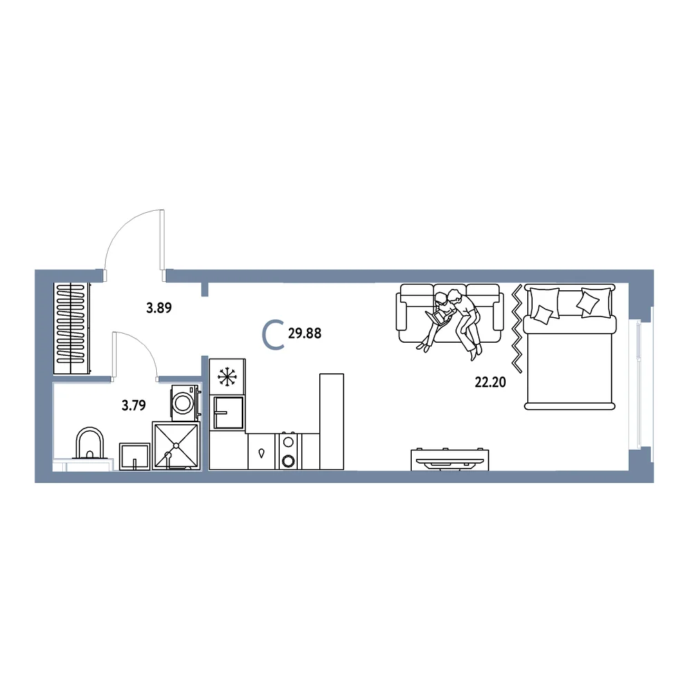 Планировка: Сердце Сибири Студия 29,88м²