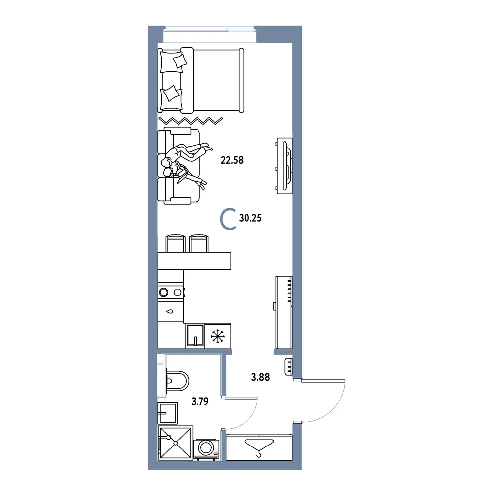 Планировка: Страна.Прибрежная Студия 30,25м²