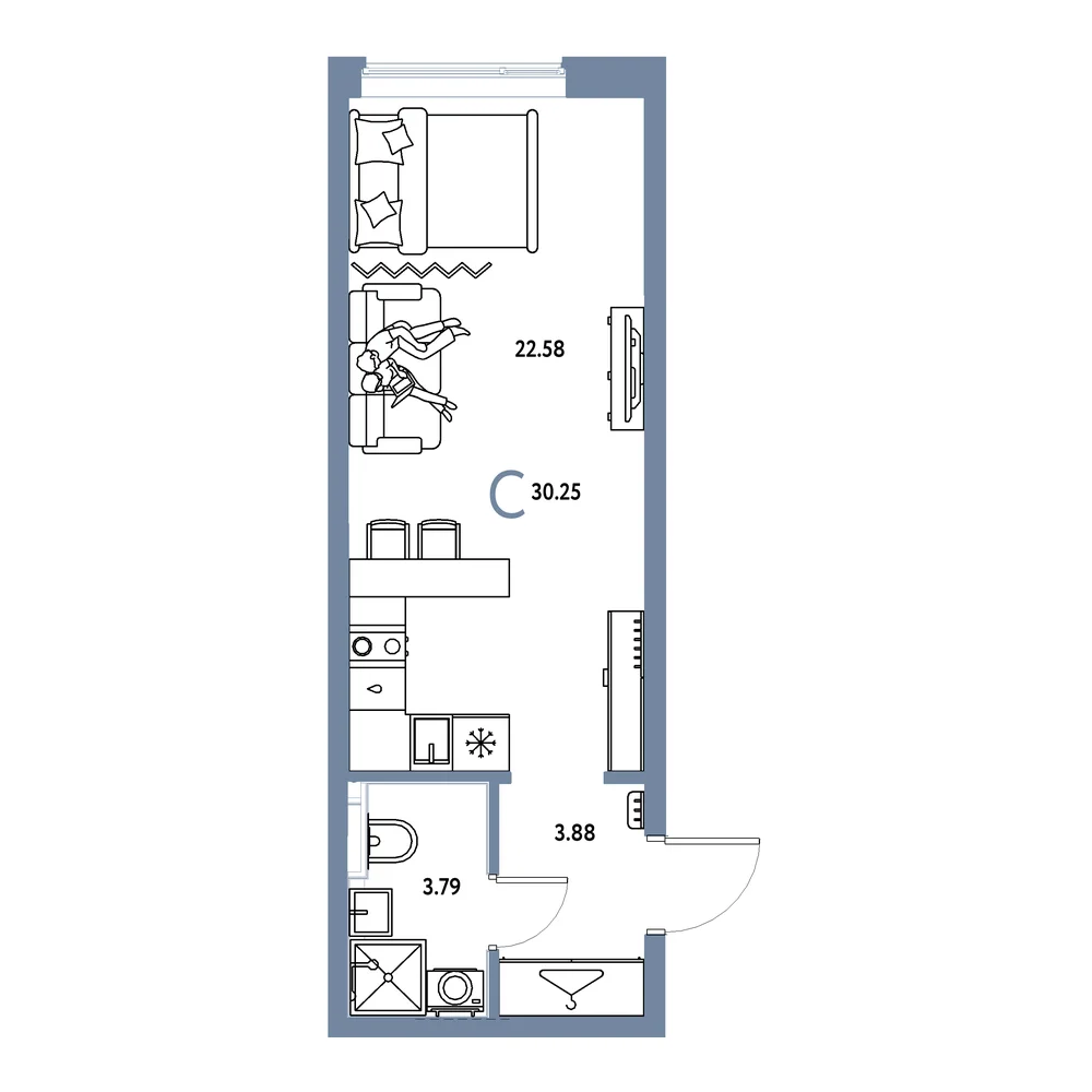 Планировка: Страна.Прибрежная Студия 30,25м²