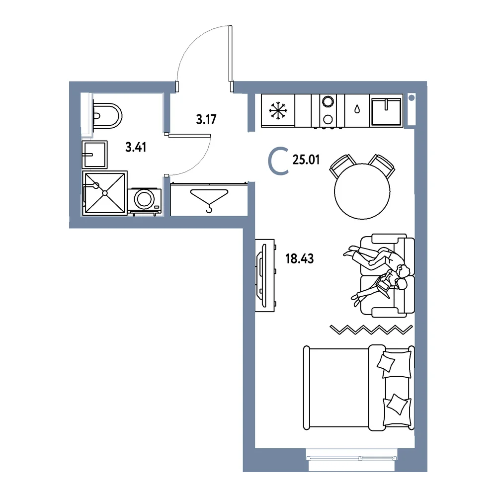 Планировка Страна.Прибрежная Студия 25,01м²